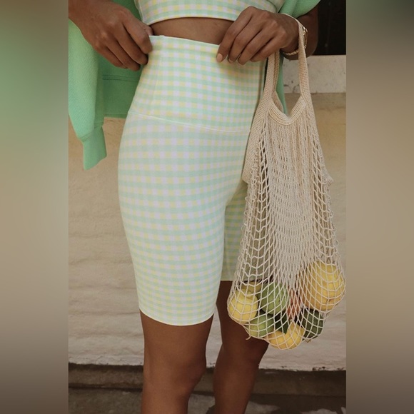 NWT Bandier x Sincerely Jules The Bryn 7" Biker Lifestyle Short Green Gingham - Picture 7 of 14